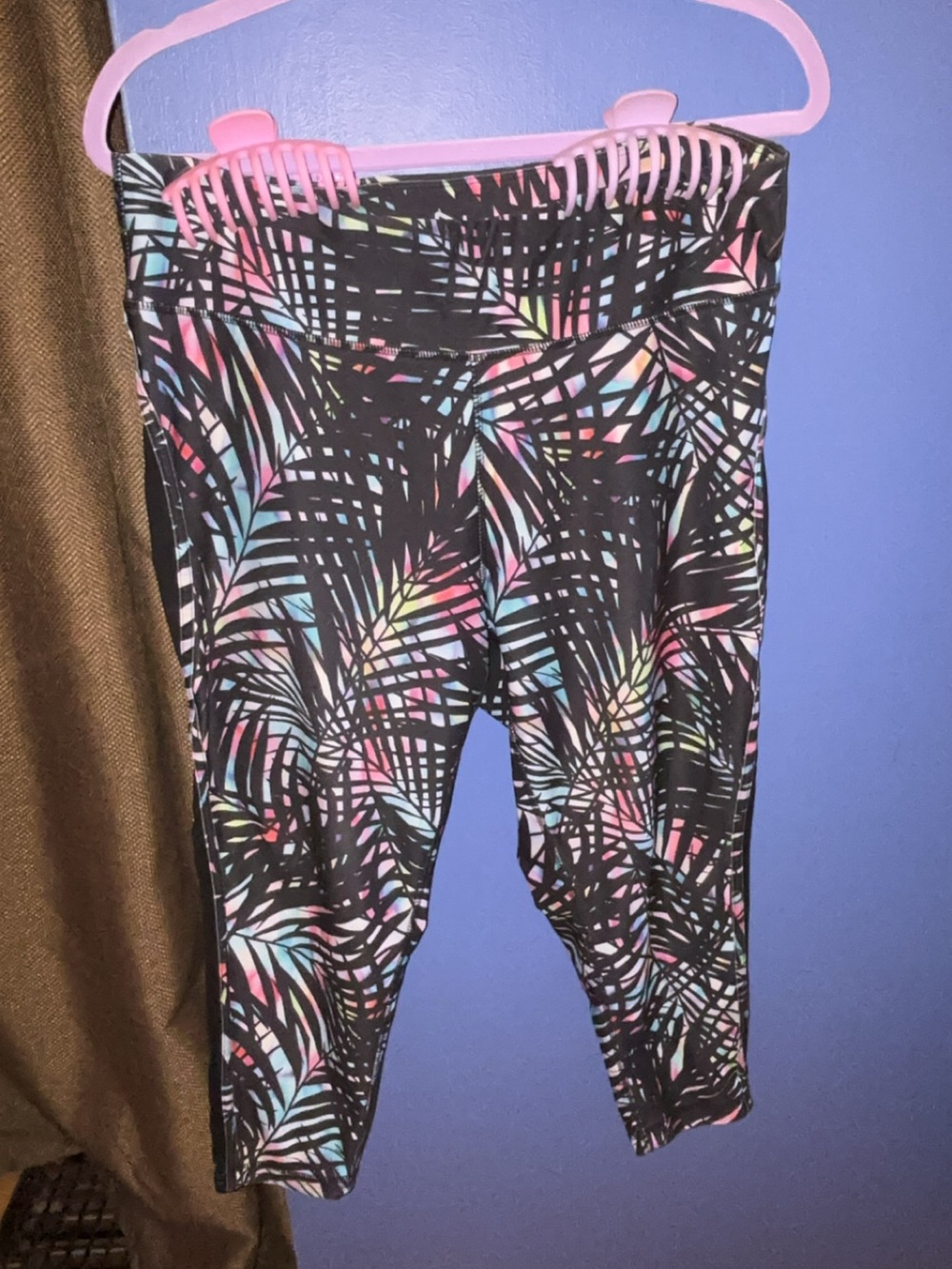 Nola Black Capri Leggings with Pink Blue Yellow Mint Palm Print